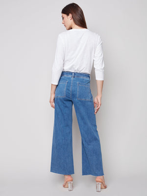 Medium Blue Denim Wide-Leg Pant