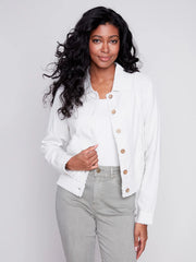 Solid Long Sleeve Button Front Linen Jacket